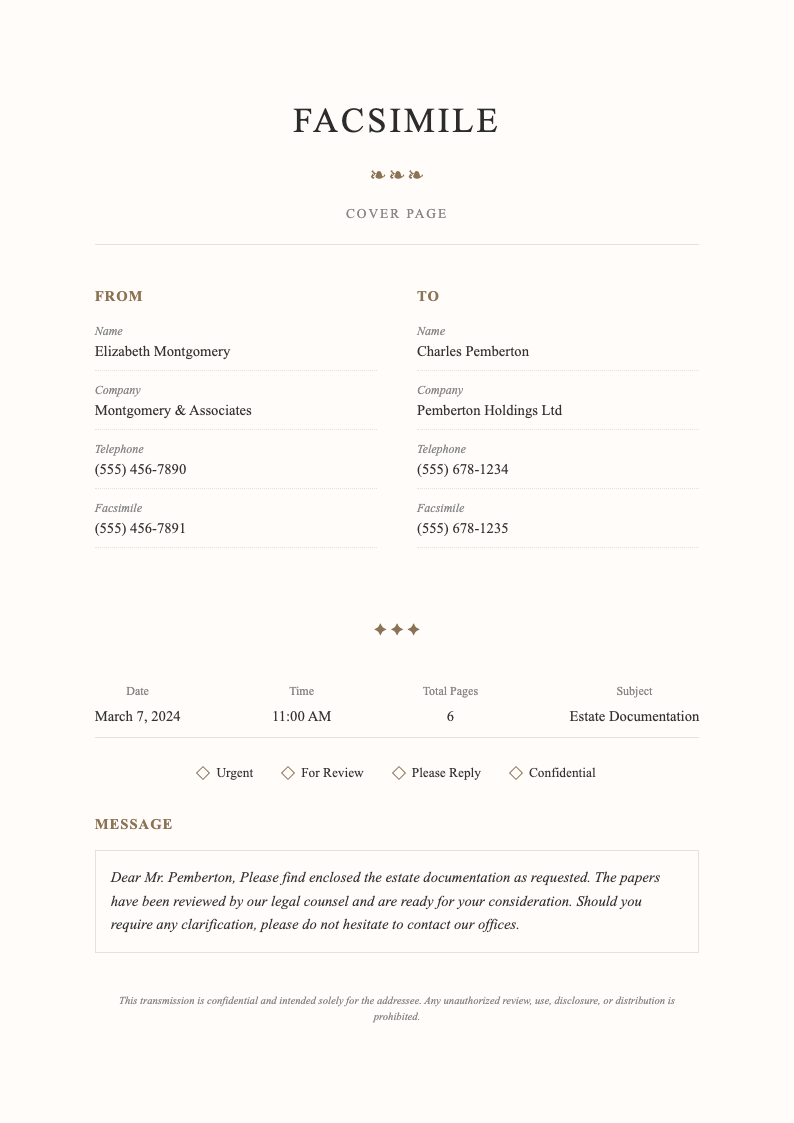 Elegant serif fax cover page